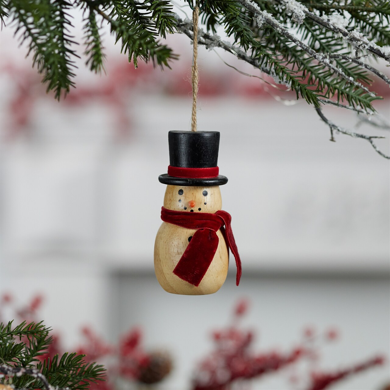Melrose Wooden Snowman Christmas Ornaments - 4" - Brown and Black - 12ct